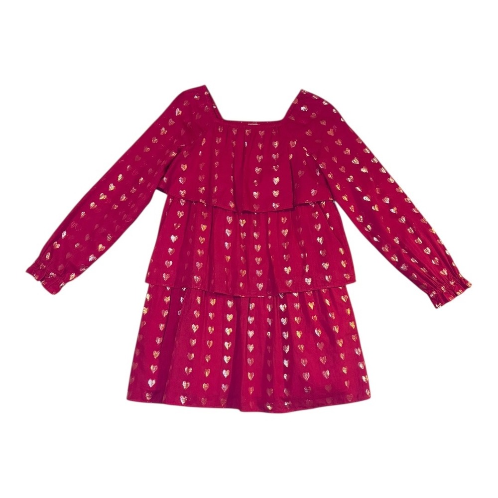 Crewcuts by J. Crew Girls' 12 Shimmer Tiered Hearts Dress Brilliant Berry‎ Lurex